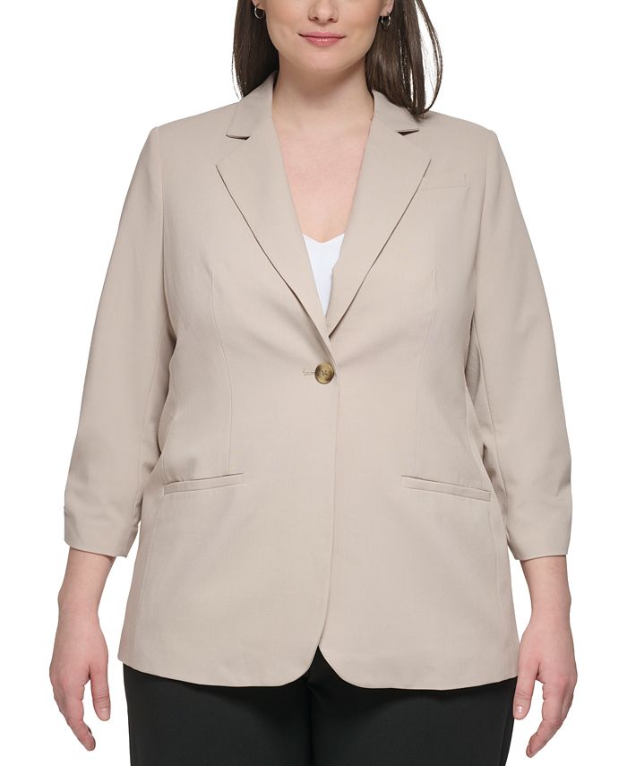 Calvin Klein Plus Size One-Button 3/4-Scrunch-Sleeve Jacket - Macy's