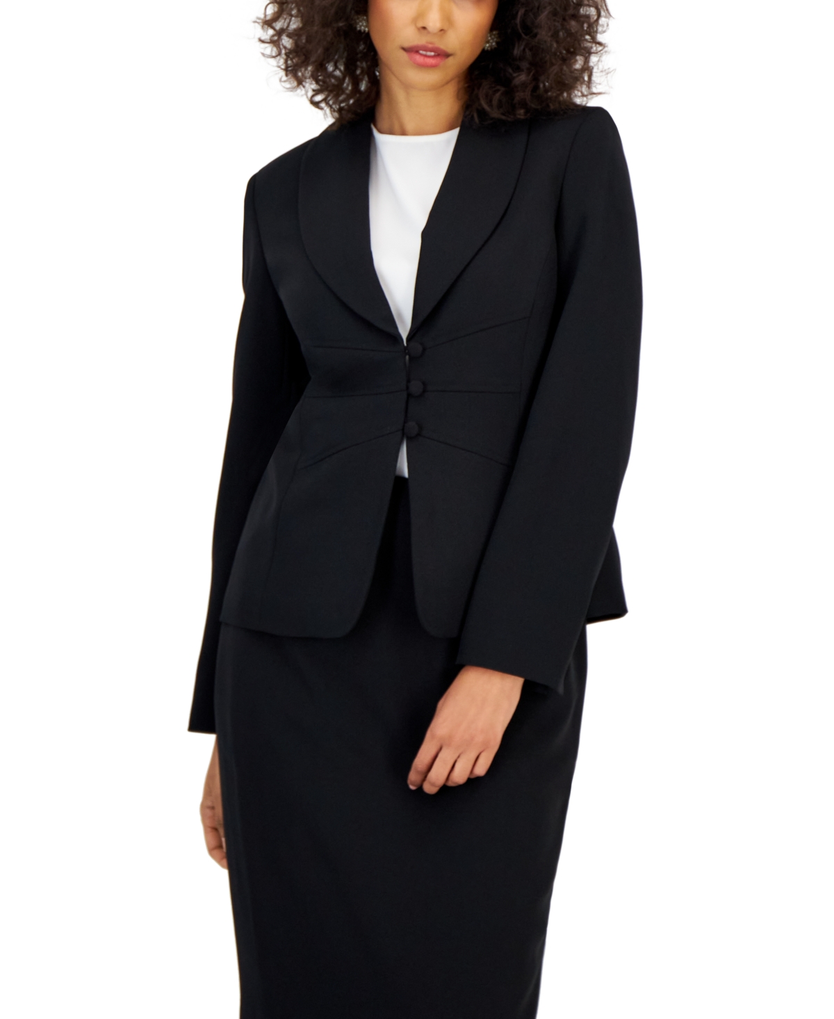 Le Suit Shawl-collar Slim Skirt Suit, Regular And Petite Sizes In Black