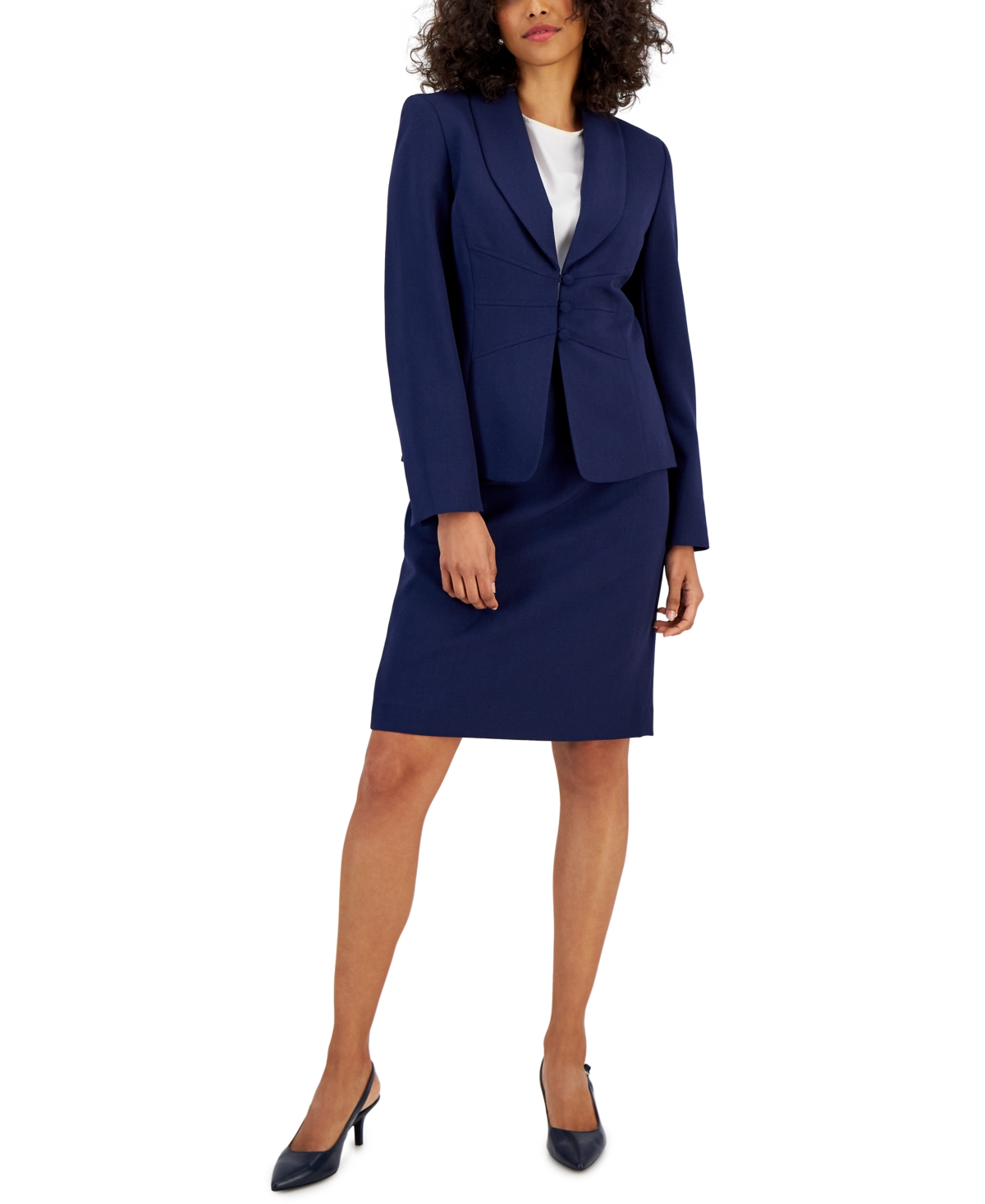 Le Suit Shawl-collar Slim Skirt Suit, Regular And Petite Sizes In Indigo