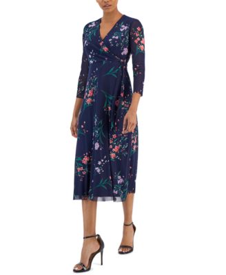 Anne Klein - Women's Floral-Print Wrap-Style Midi Dress