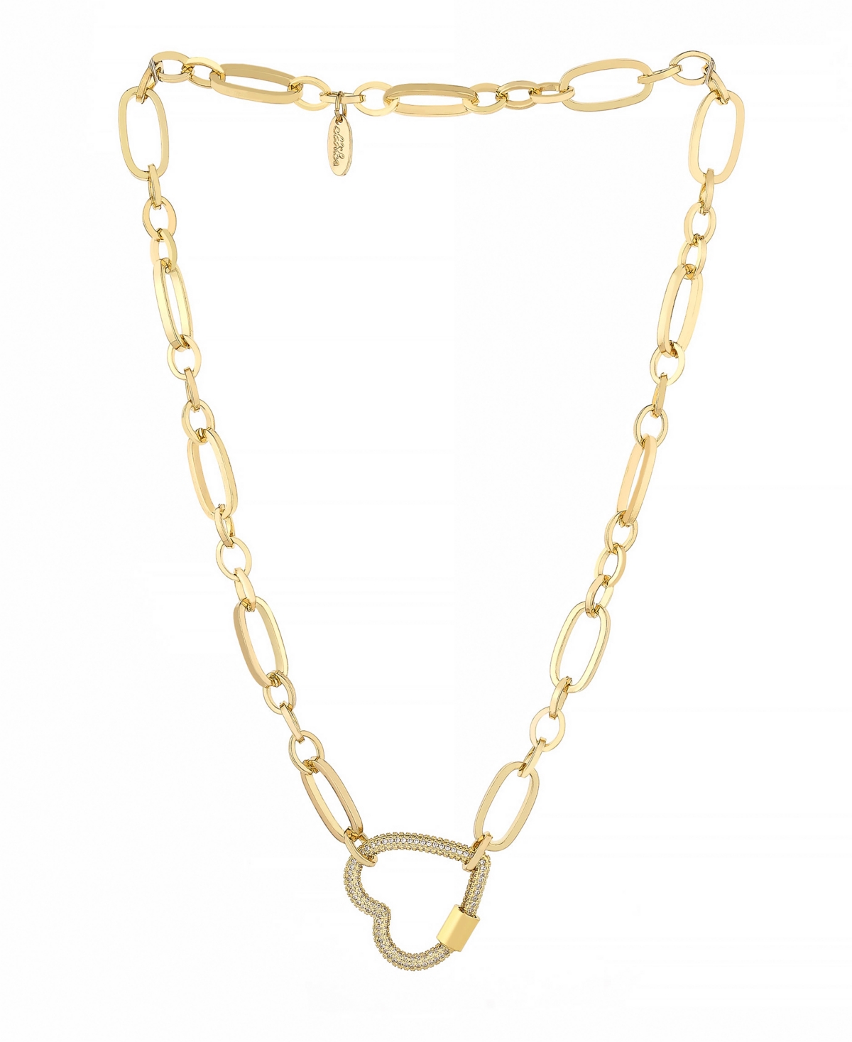 Open Heart Lock Faux Cubic Zirconia Necklace - Gold