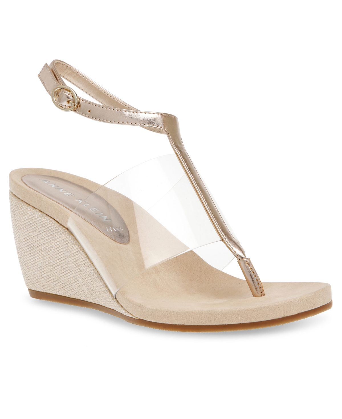 Anne Klein Ivana Womens Faux Leather T-strap Wedge Heels In Platinum