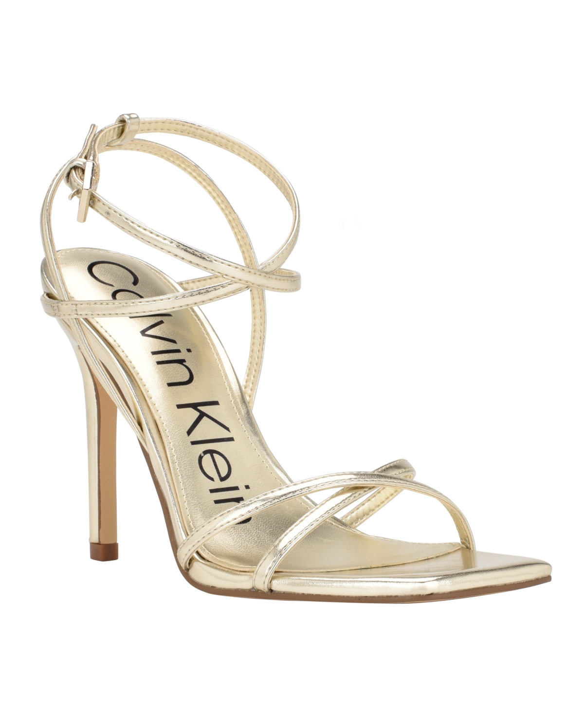 Calvin Klein Women's Tegin Strappy Dress High Heel Sandals In Gold Faux Leather