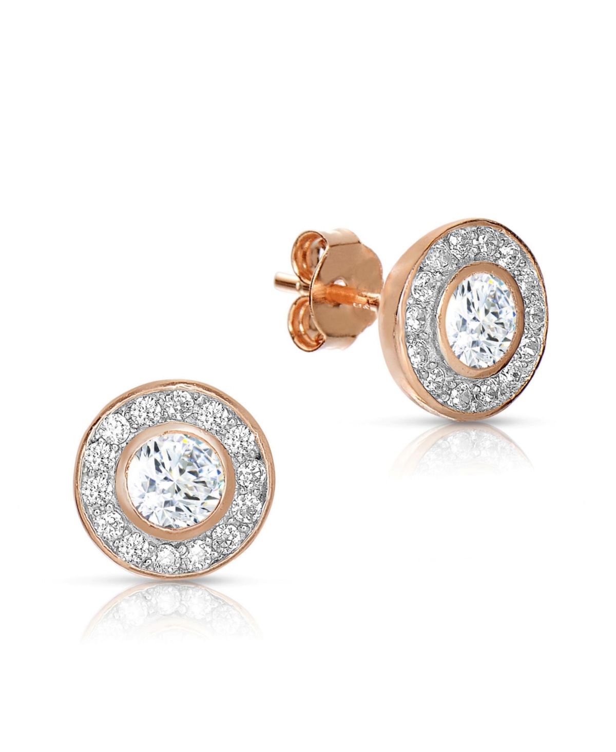 GENEVIVE STERLING SILVER CUBIC ZIRCONIA HALO STUD EARRINGS