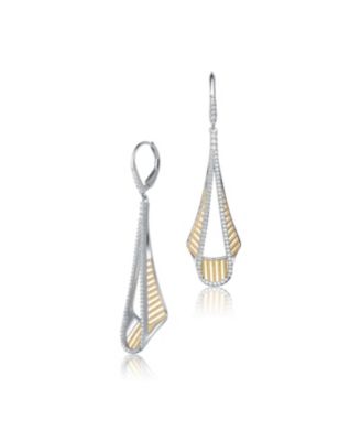 Sterling Silver Clear Zirconia Drop Ribbed Pear Alike Earrings