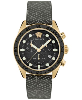 Versace - Men's Swiss Chronograph Greca Dome Black Leather Strap Watch 43mm