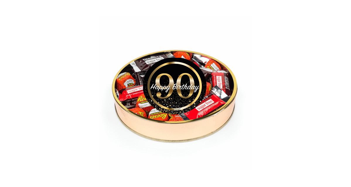 Just Candy 90th Birthday Sugar Free Candy Gift Tin Large Plastic Tin With Sticker And Hershey's Chocolate & Ree In Assorted Pre-pack