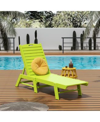 Poly Reclining Outdoor Patio Chaise Lounge Chair Adjustable