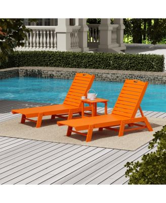 3 Pieces Poly Outdoor Patio Chaise Lounge Chair with Side Table Set