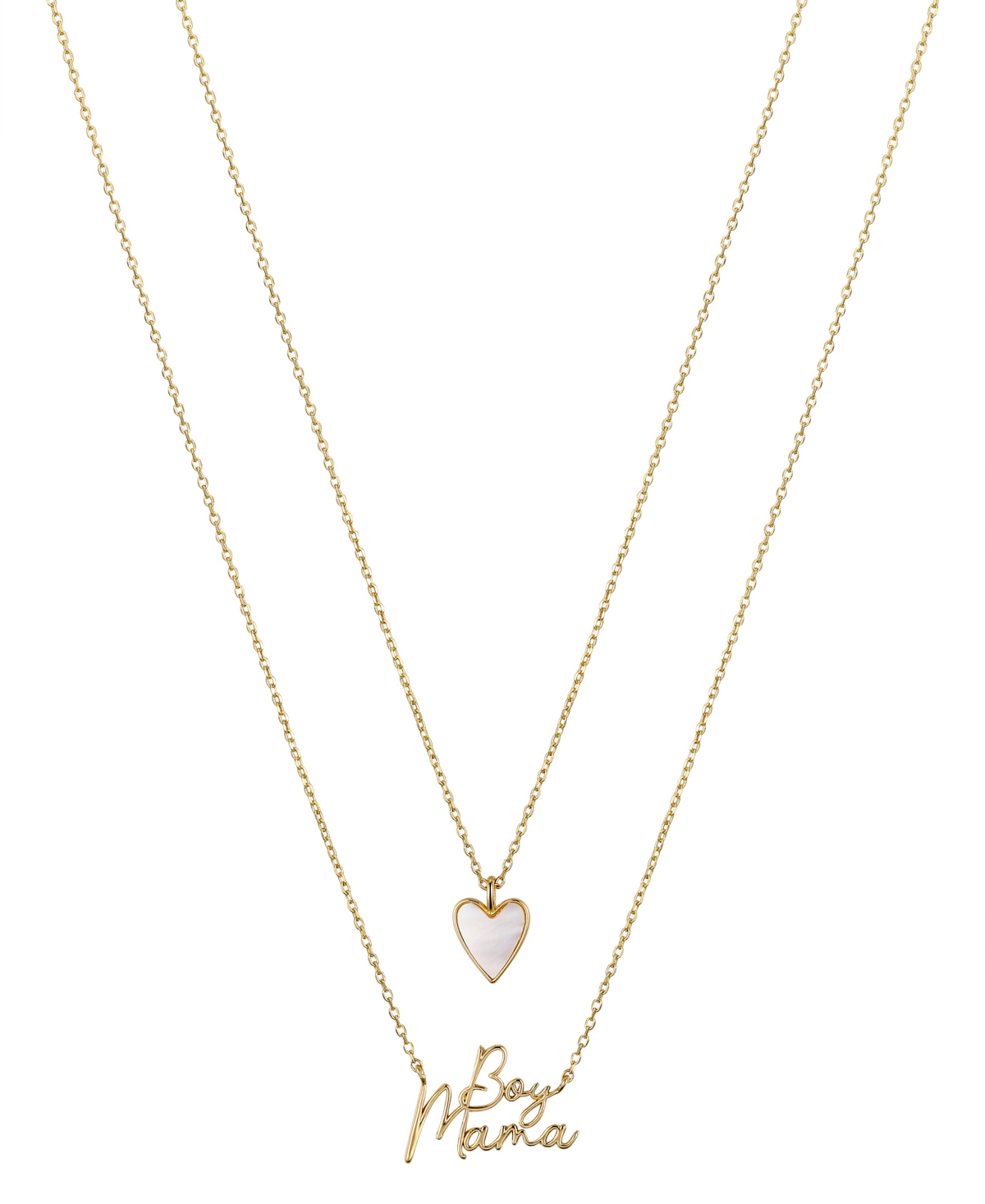 UNWRITTEN 14K GOLD FLASH-PLATED MOTHER OF PEARL HEART 'MAMA BOY' FAUX DUO NECKLACE WITH EXTENDER