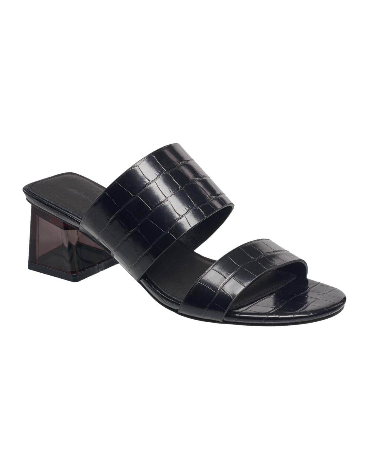 Women's Slide on Block Heel Sandals - White- Faux Leather