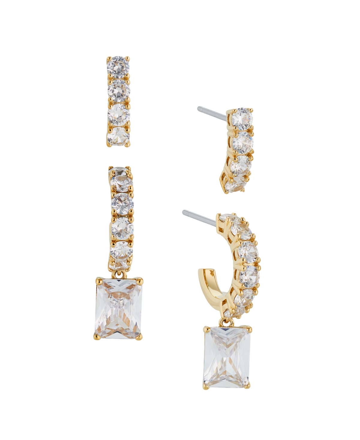Eliot Danori Cubic Zirconia Studs and Extra Small C Hoop Set Two Pair of Earrings (4 Pieces)