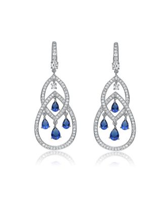 Cubic Zirconia Sterling Silver Double Teardrop Chandelier Earrings