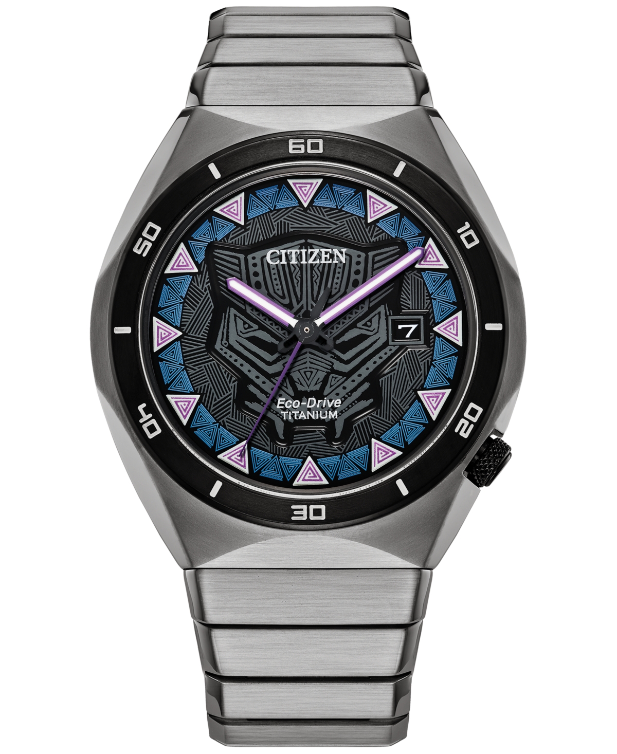 Citizen Eco-drive Men's Marvel Black Panther Super Titanium Bracelet Watch 41mm In Silver-tone