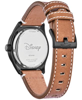 Eco-Drive Men's Disney Mickey Mouse Brown Leather Strap Watch 43mm