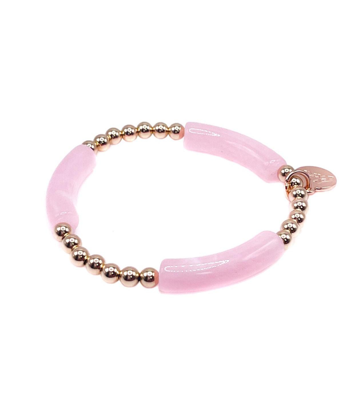 Non-Tarnishing Gold filled, 5mm Gold Ball and Acrylic Stretch Bracelet - Pink lemonade