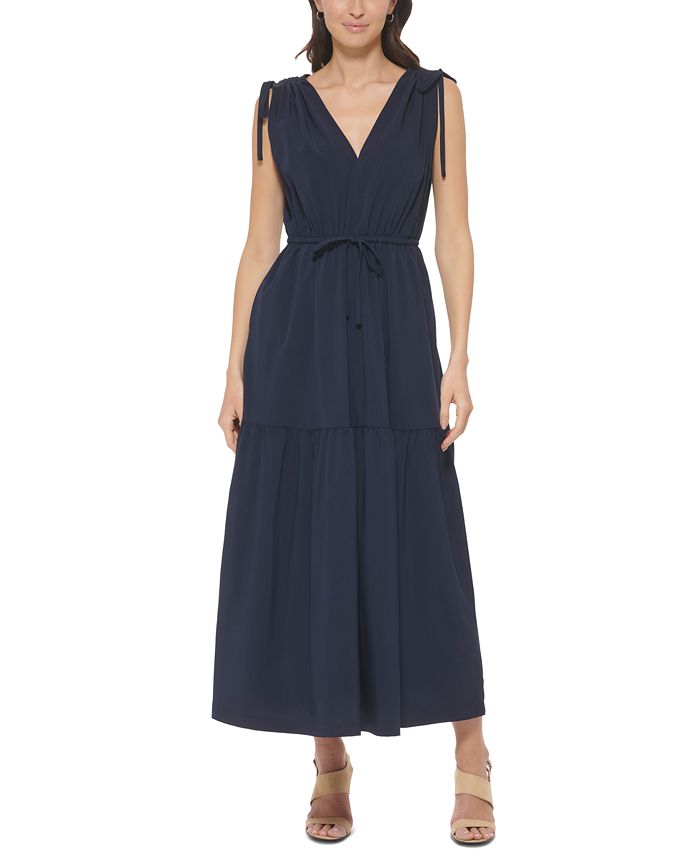 Calvin Klein Women's Drawstring-Shoulder Tiered Maxi Dress - Macy's
