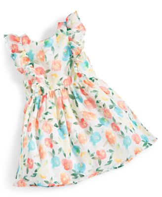 Purple Rose - Baby Girls Flutter-Sleeve Peach-Print Dress