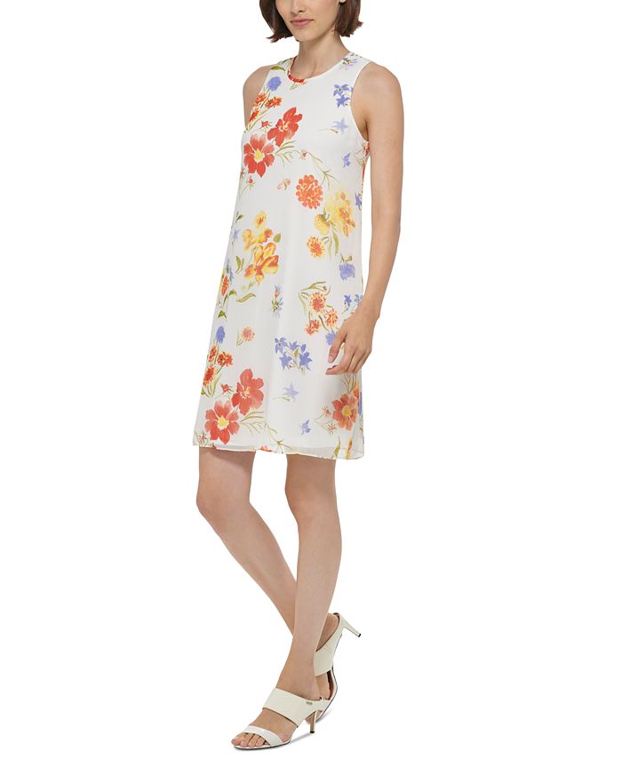 Calvin Klein Petite Floral Chiffon Sleeveless Dress Macy's