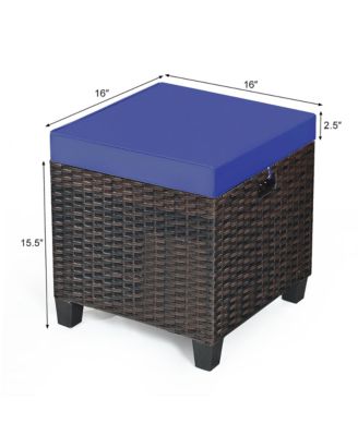 2PCS Patio Rattan Ottoman Cushioned Seat Foot Rest Coffee Table Furniture Garden