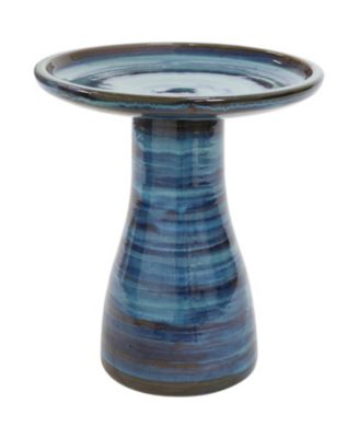 21" H Ceramic Bird Bath for Outside - Hand-Painted Outdoor Bird Bath Bowl, UV/Frost-Resistant Finish - Galaxy Blue - Classic Pedestal