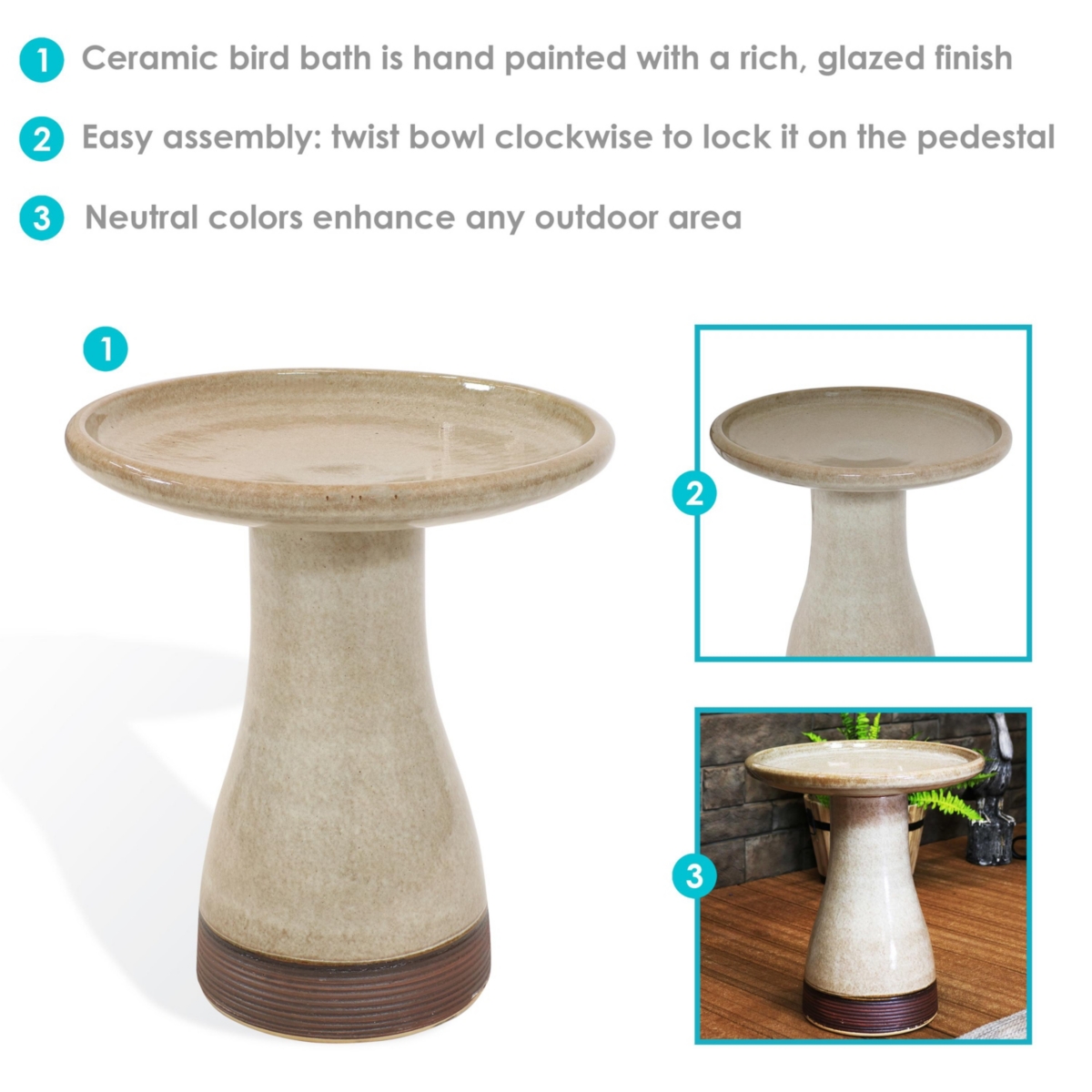 Sunnydaze Decor Duo-Tone Outdoor Glazed Ceramic Bird Bath - - Yam
