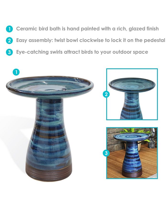 Sunnydaze Decor DuoTone Outdoor Glazed Ceramic Bird Bath 20.5 in