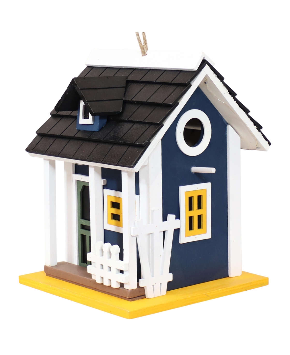 9.25 in Wooden Cozy Home Birdhouse with Solar Led Light - Blue - Dark blue