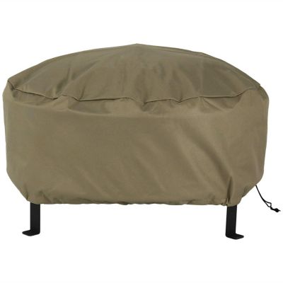 Outdoor Heavy-Duty Weather-Resistant PVC and 300D Polyester Round Fire Pit Cover with Drawstring and Toggle Closure