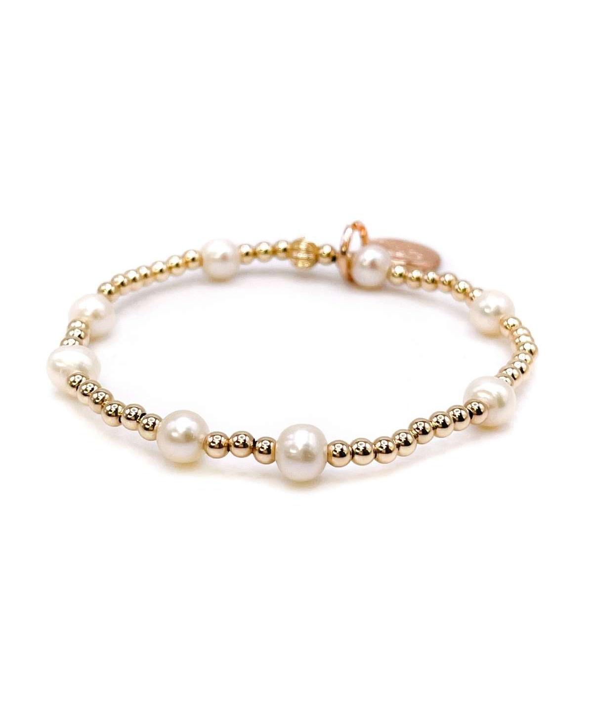 Non-Tarnishing Gold filled, 3mm Gold Ball and Freshwater Pearl Stretch Bracelet - Gold