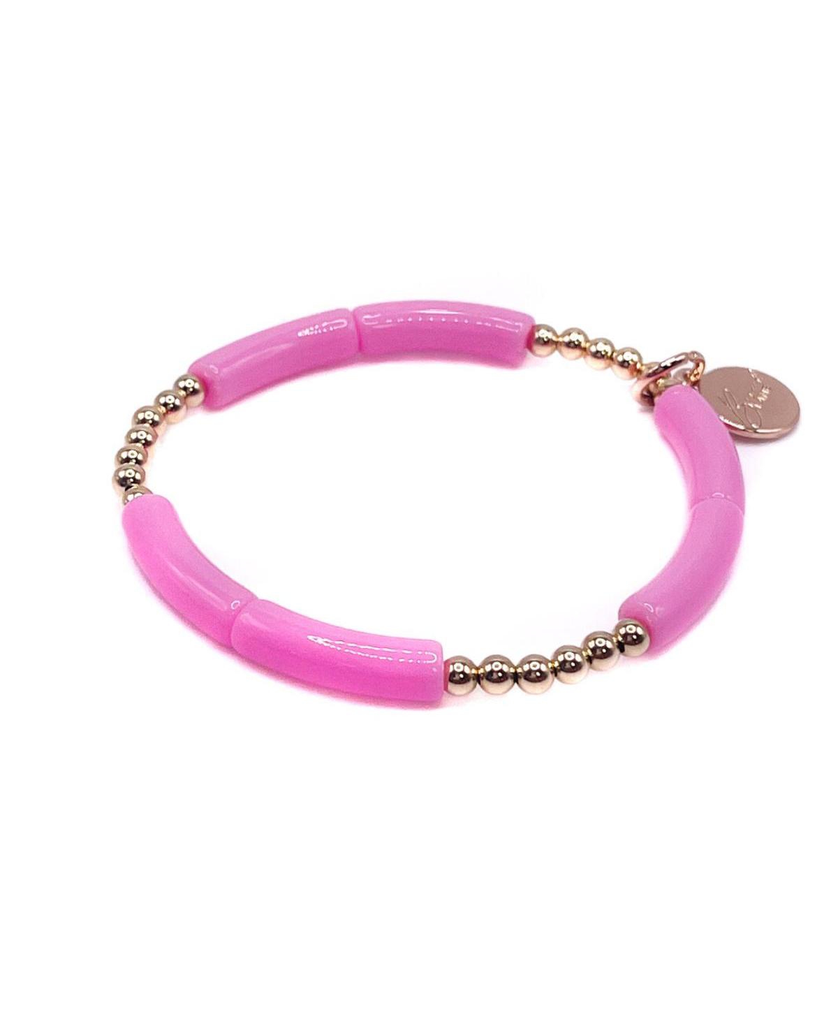 Non-Tarnishing Gold filled, 4mm Gold Ball and Acrylic Stretch Bracelet - Perfect pink