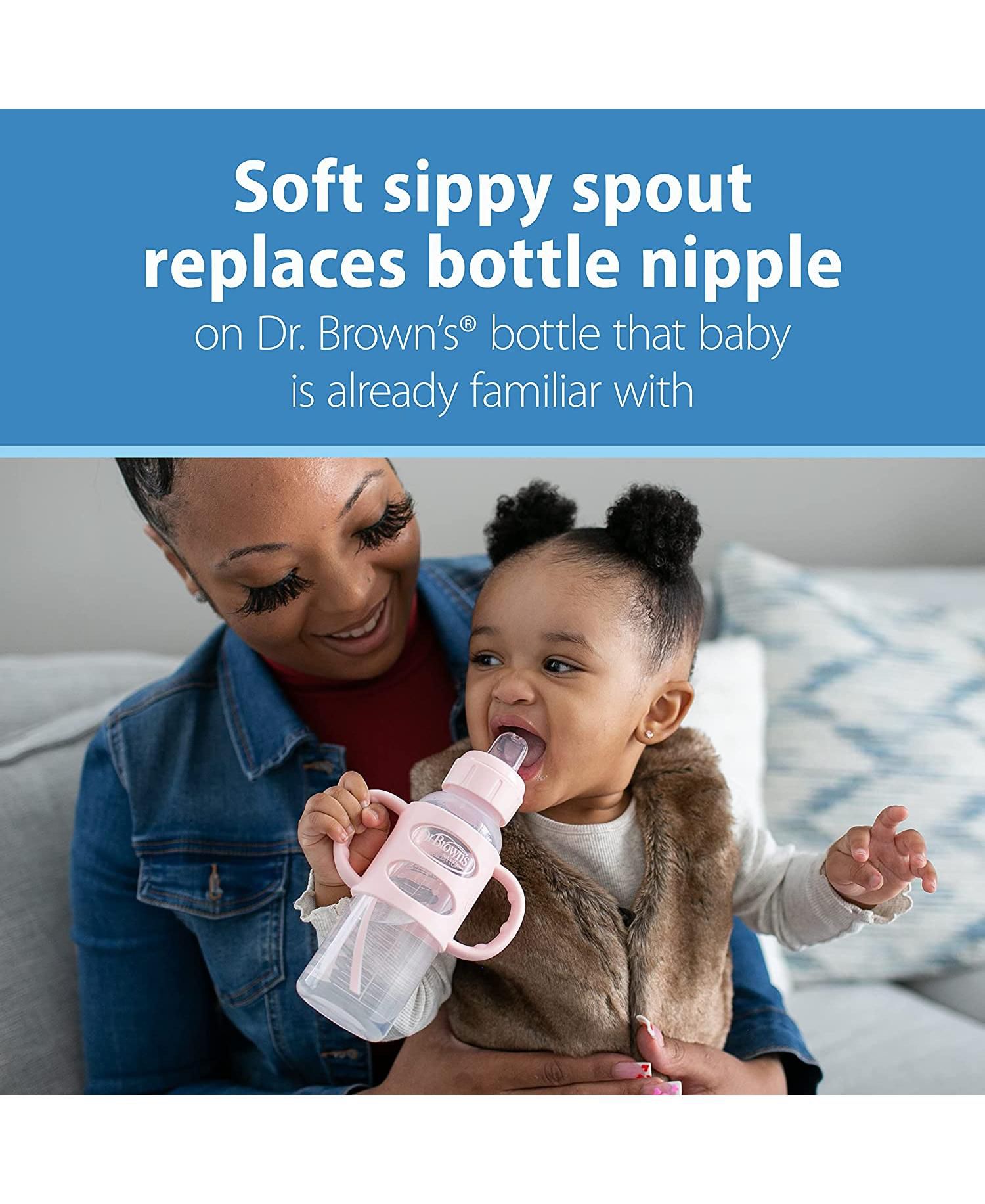 Baby Narrow Sippy Baby Bottle with 100% Silicone Handles, 8oz, Pink
