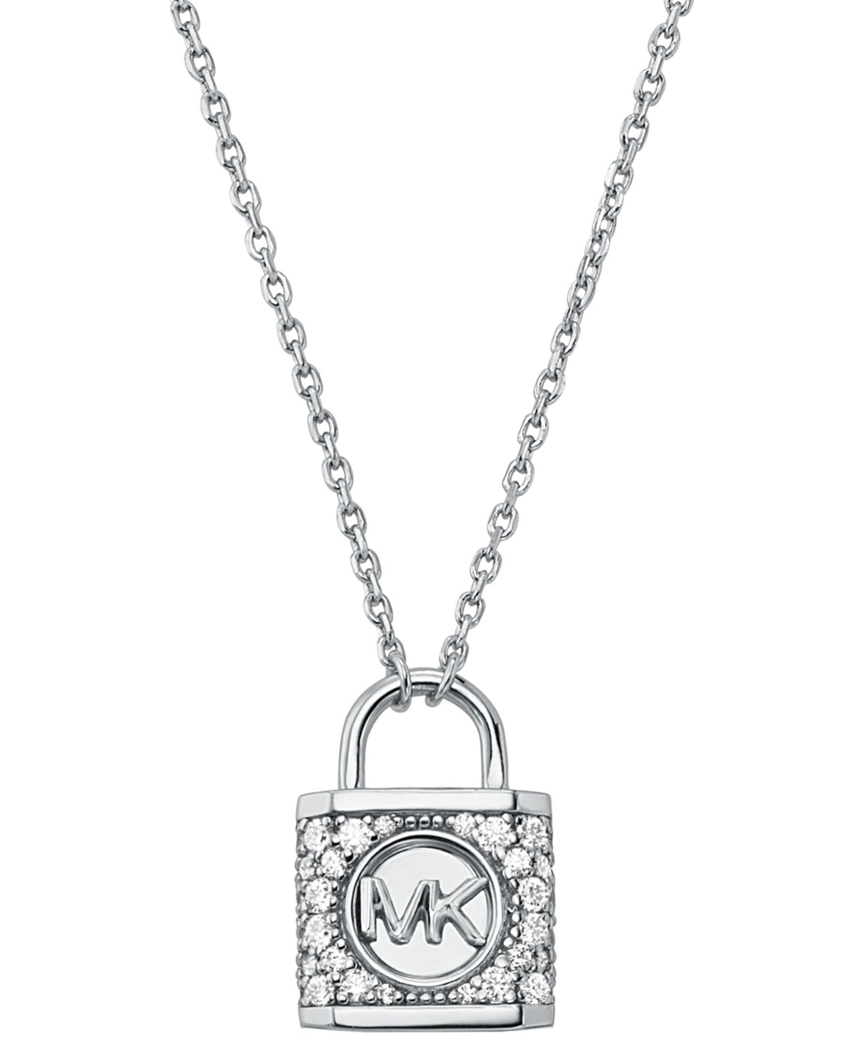 Michael Kors Pave Lock Pendant Necklace In Silver
