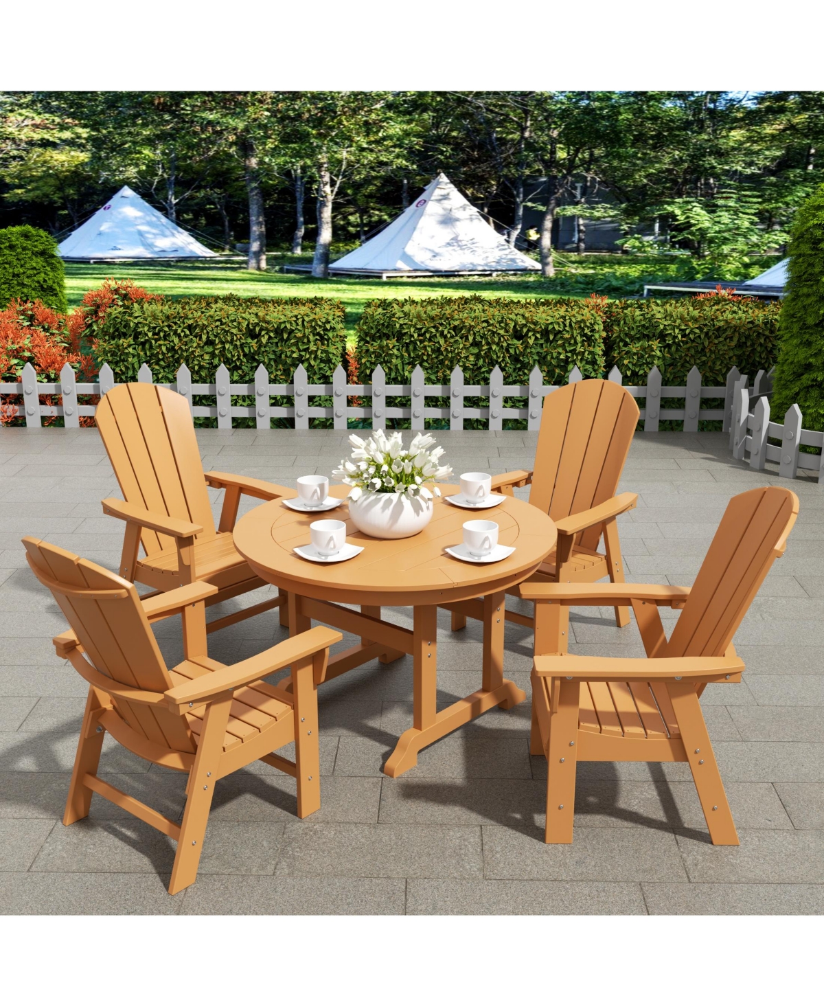 WestinTrends 5 Piece Outdoor Patio Dining Round Table and Curved Back Armchair Set