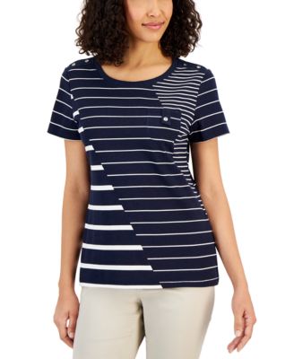 Karen Scott Women s Asymmetrical Stripe Knit Short Sleeve Top Created for Macy s Macy s