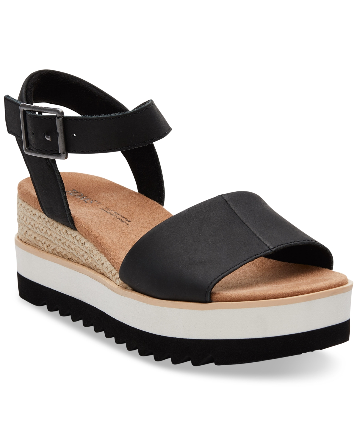 Shop Toms Women's Diana Flatform Wedge Sandals In Black Leather