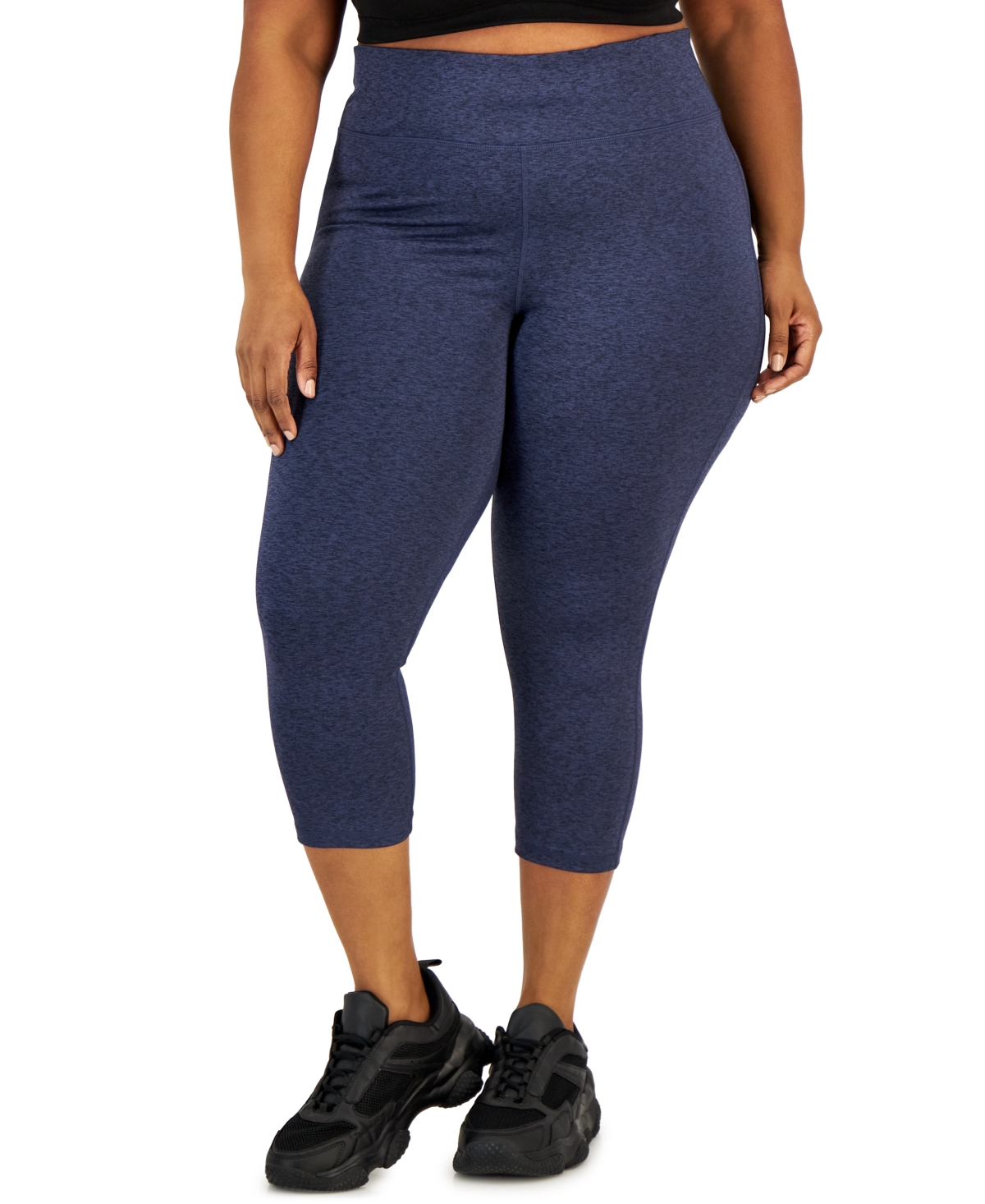Id Ideology Plus Size Space-dye Cropped Leggings, Created For Macy's In Navy Serenity,deep Black