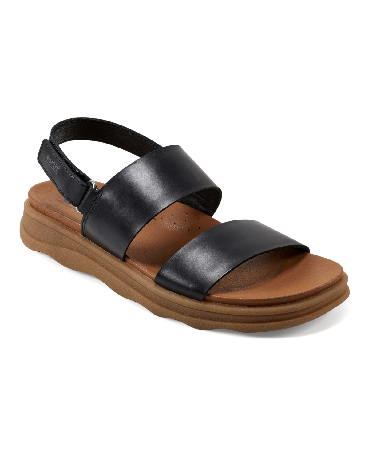 Shop Earth Women's Leah Round Toe Strappy Casual Flat Sandals In Black Leather