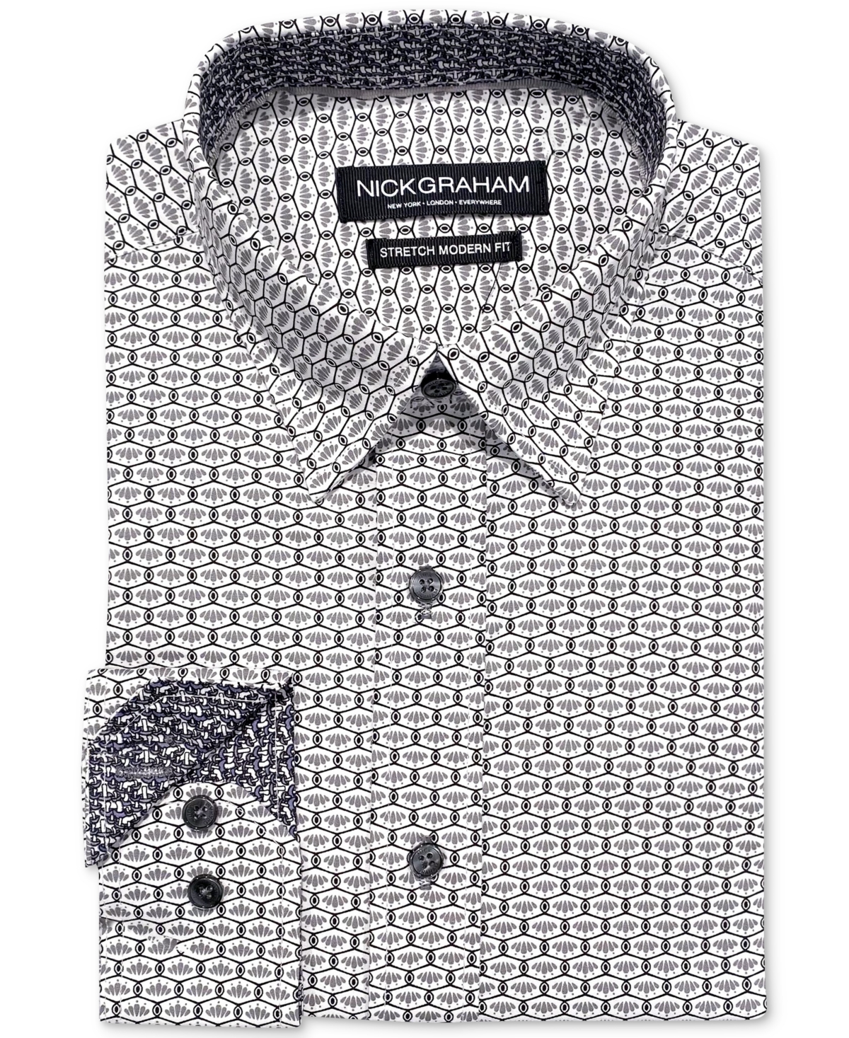 Men's Slim-Fit Performance Stretch Geo-Print Dress Shirt - Grey
