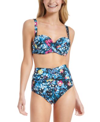 Shop Calvin Klein Womens Printed Balconette Bikini Top Tummy Control High Waist Bottoms In Digital Poppy Black Multi