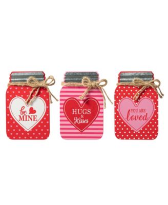7" H Valentine's Wooden Mason Jar Table Decor Set, 3 Piece