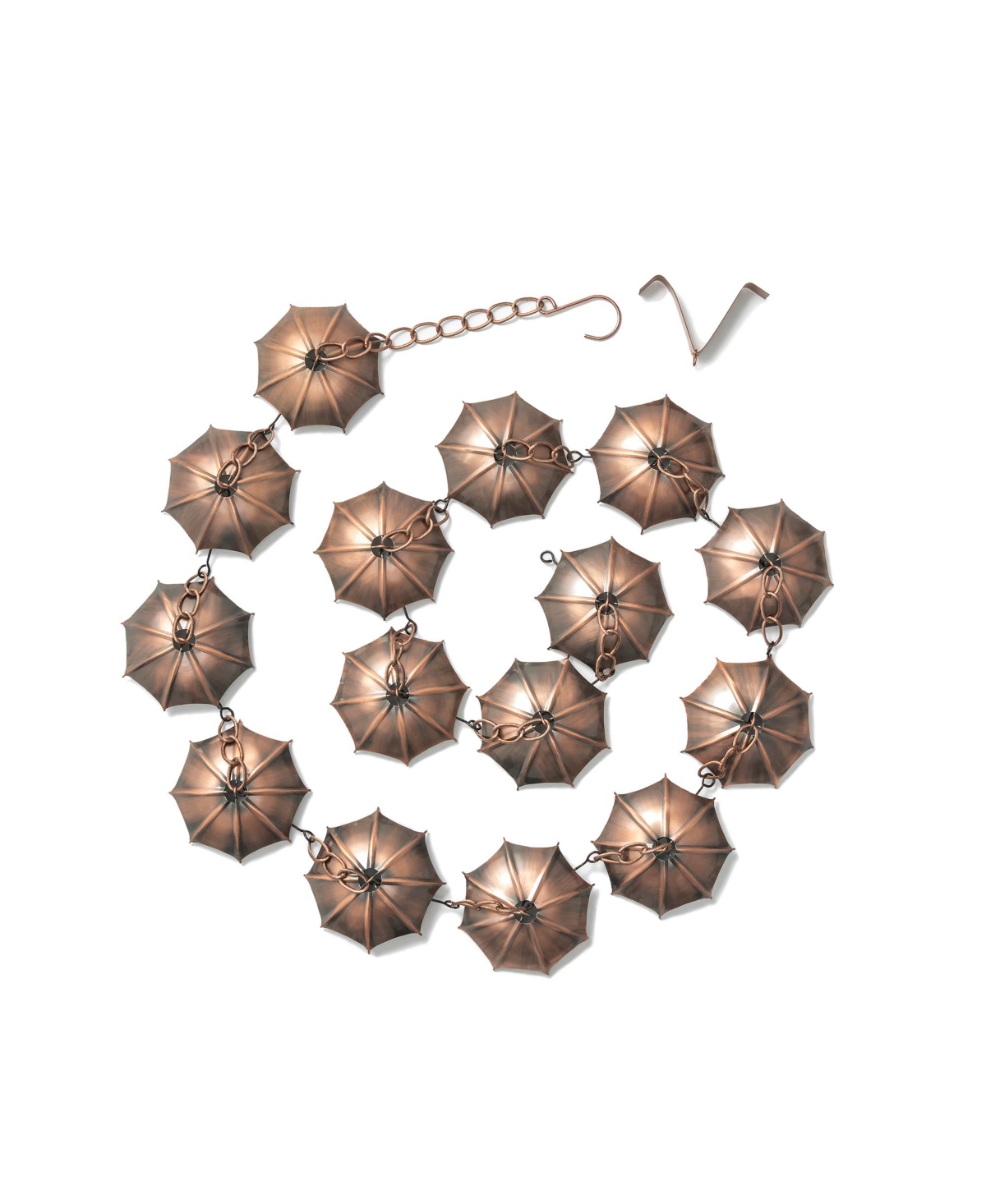 8.5' Faux Copper Umbrella Shaped Rain Chain with V-Shaped Gutter Clip - Gold