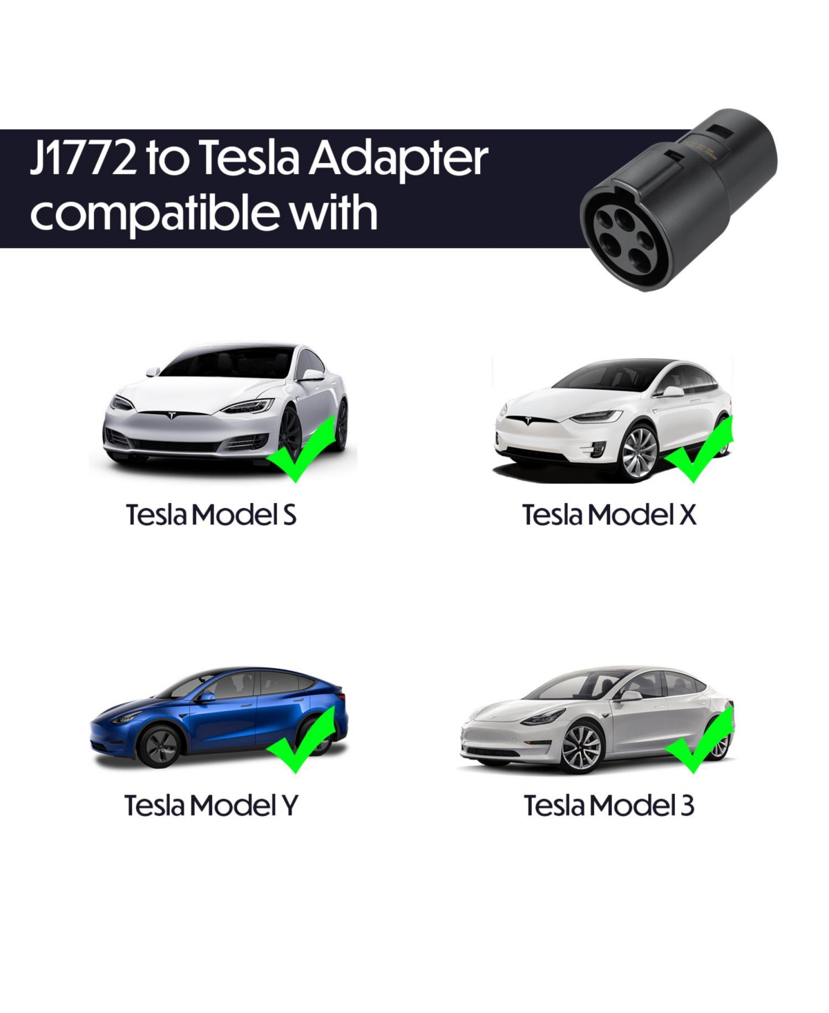 Lectron J1772 to Tesla Charging Adapter, 60A & 250V Ac - Compatible with Sae J1772 Electric Vehicle (Ev) Chargers - Black