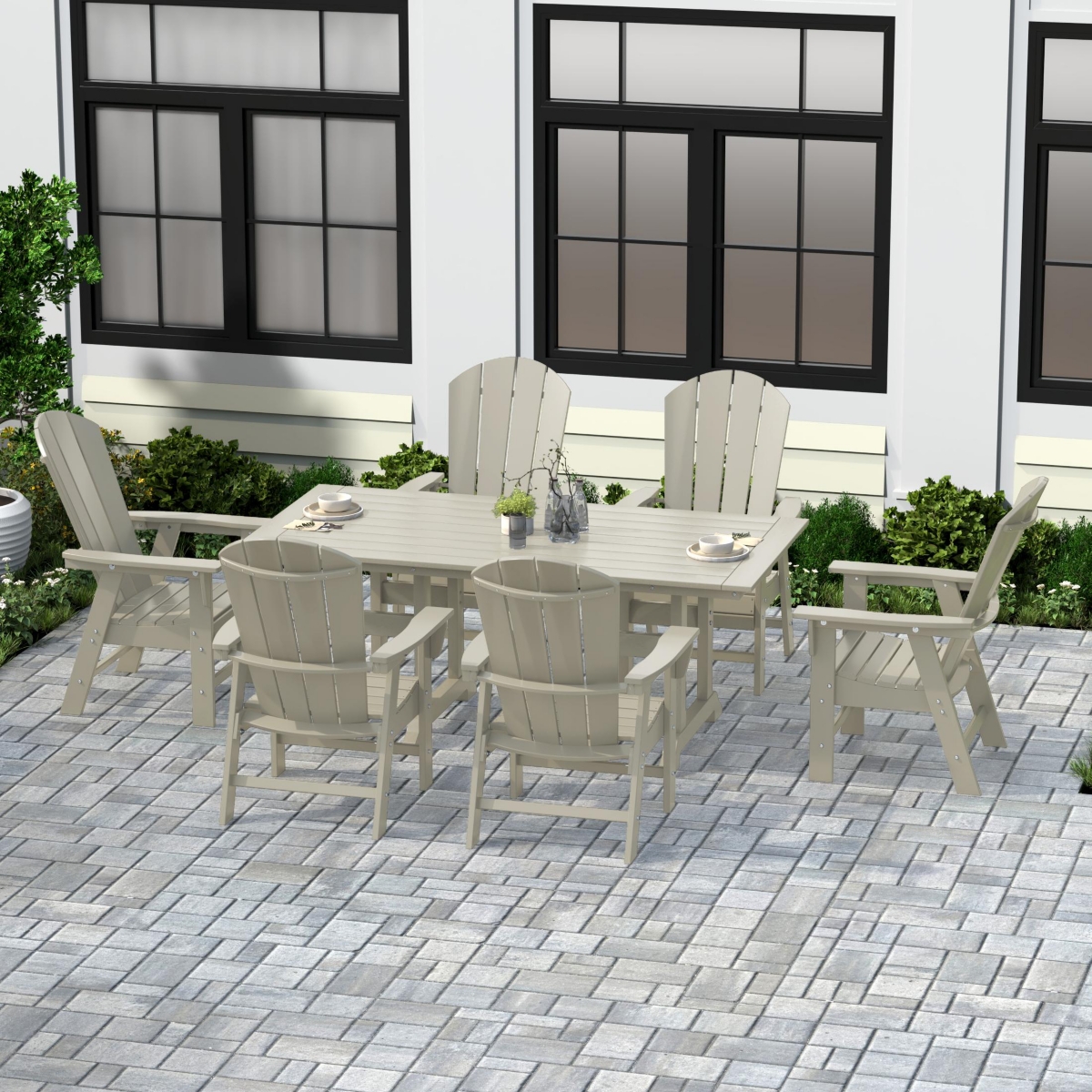 WestinTrends 7 Piece Outdoor Patio Dining Table and Adirondack Armchair Set
