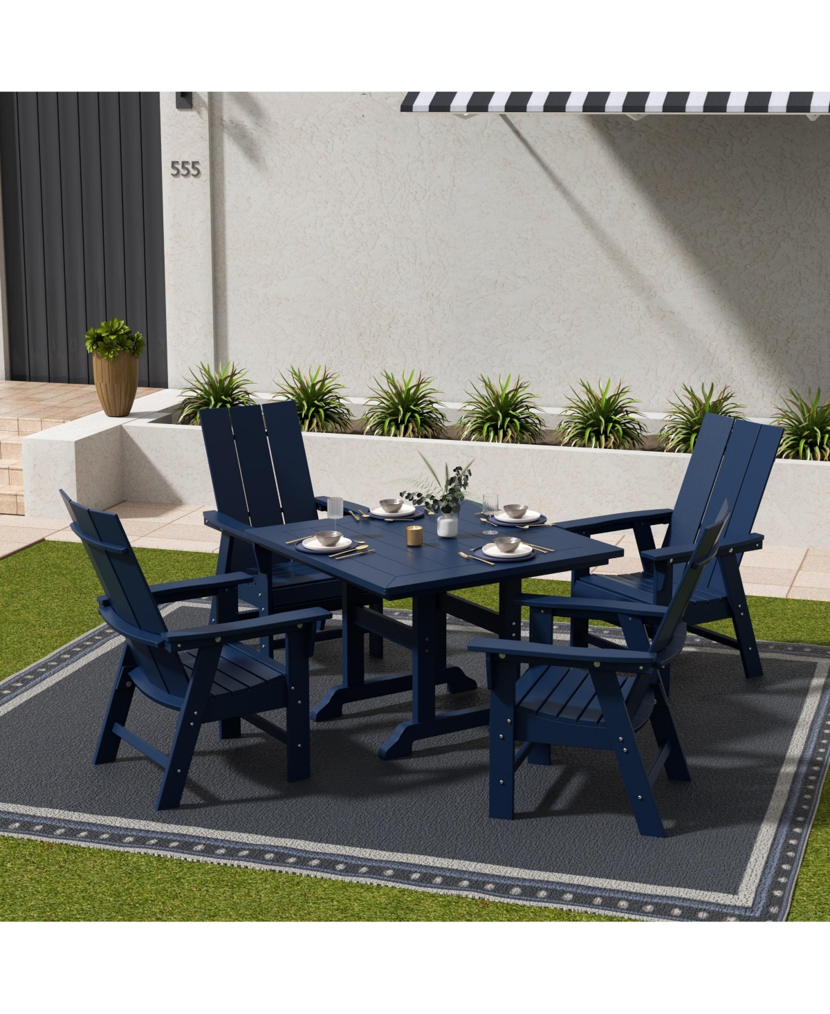 WestinTrends 5 Piece Outdoor Patio Dining Square Table and Modern Armchair Set