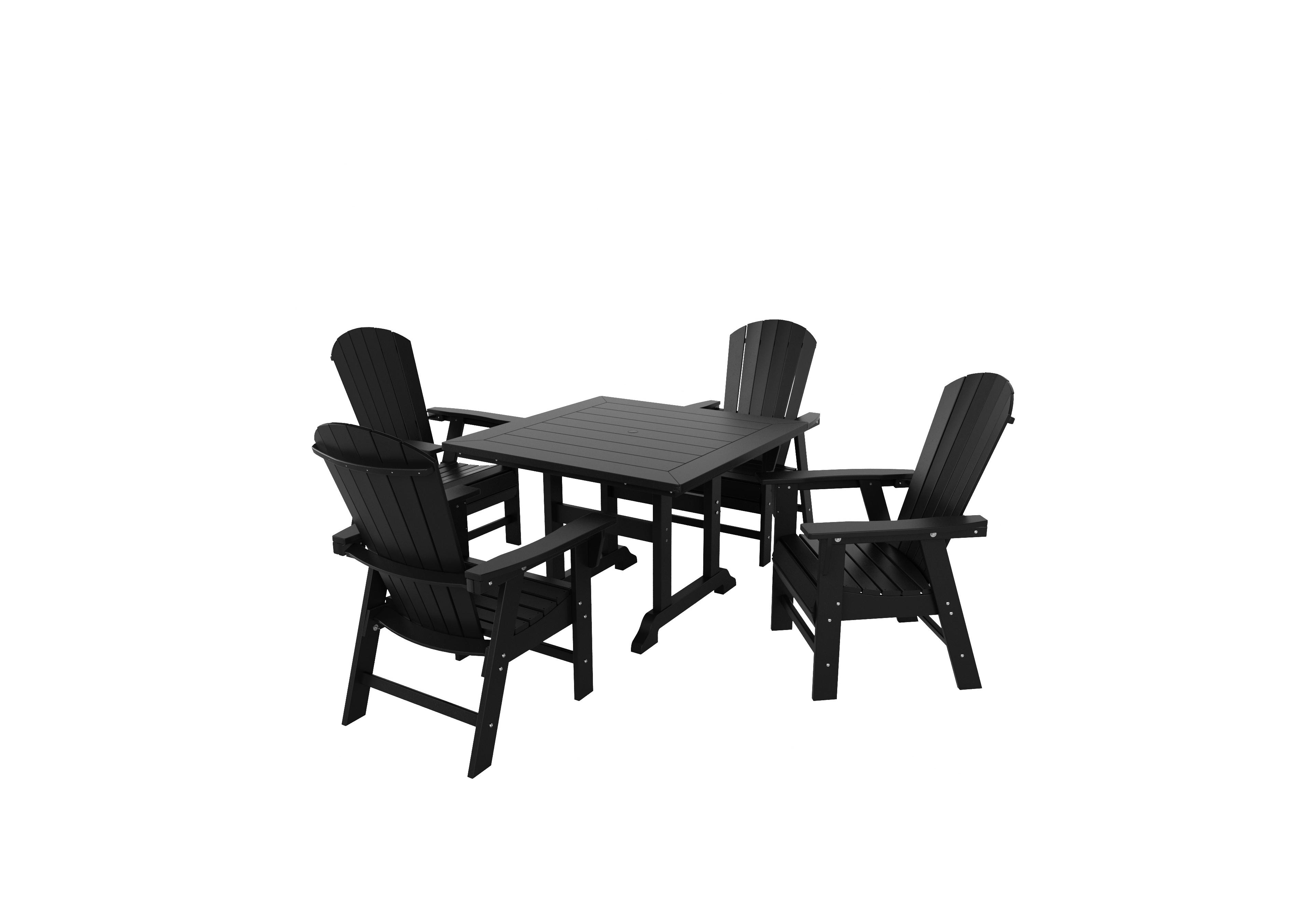 WestinTrends 5 Piece Outdoor Patio Dining Square Table and Shell Back Armchair Set