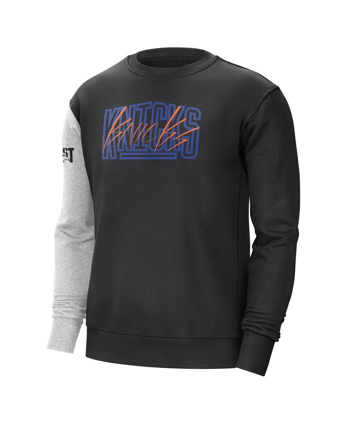 Shop Nike Men's  Black, Heather Gray New York Knicks Courtside Versus Force & Flight Pullover Sweatshirt In Black,heather Gray