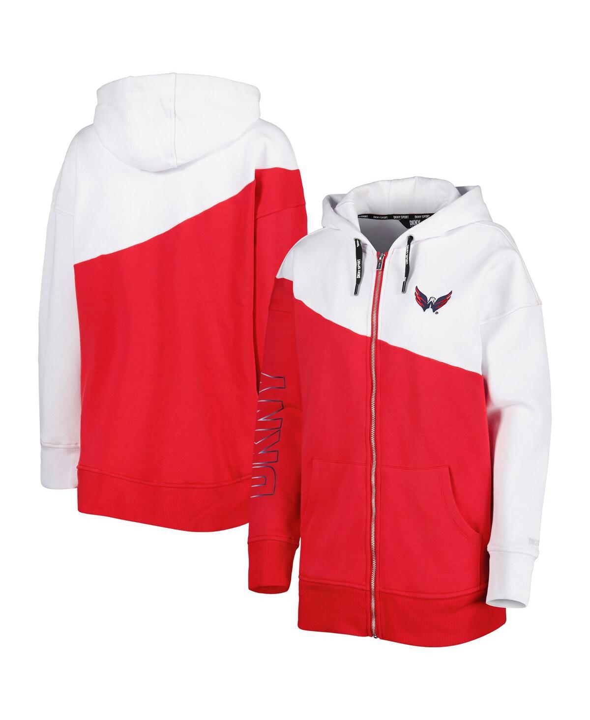 Shop Dkny Women's  Sport Red, White Washington Capitals Gina Full-zip Hoodie In Red,white