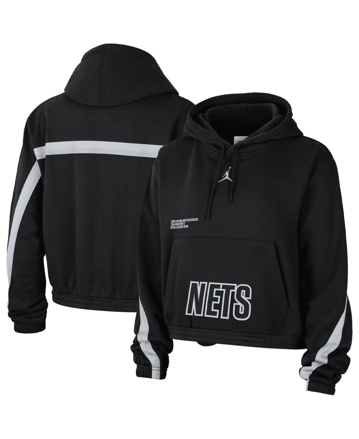 JORDAN WOMEN'S JORDAN BLACK BROOKLYN NETS COURTSIDE STATEMENT EDITION PULLOVER HOODIE 