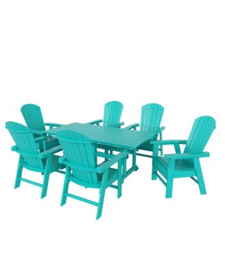 7 Piece Outdoor Patio Dining Table and Adirondack Armchair Set